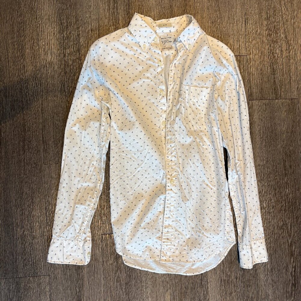 J. Crew Non-Iron Slim Fit Button Down White and Blue Casual Shirt - Size XS